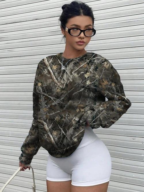Unisex's Plants Print Drop Shoulder Longsleeves Sweatshirt, Aesthetic Casual Soft Long Sleeve Pullover for Fall & Winter,...