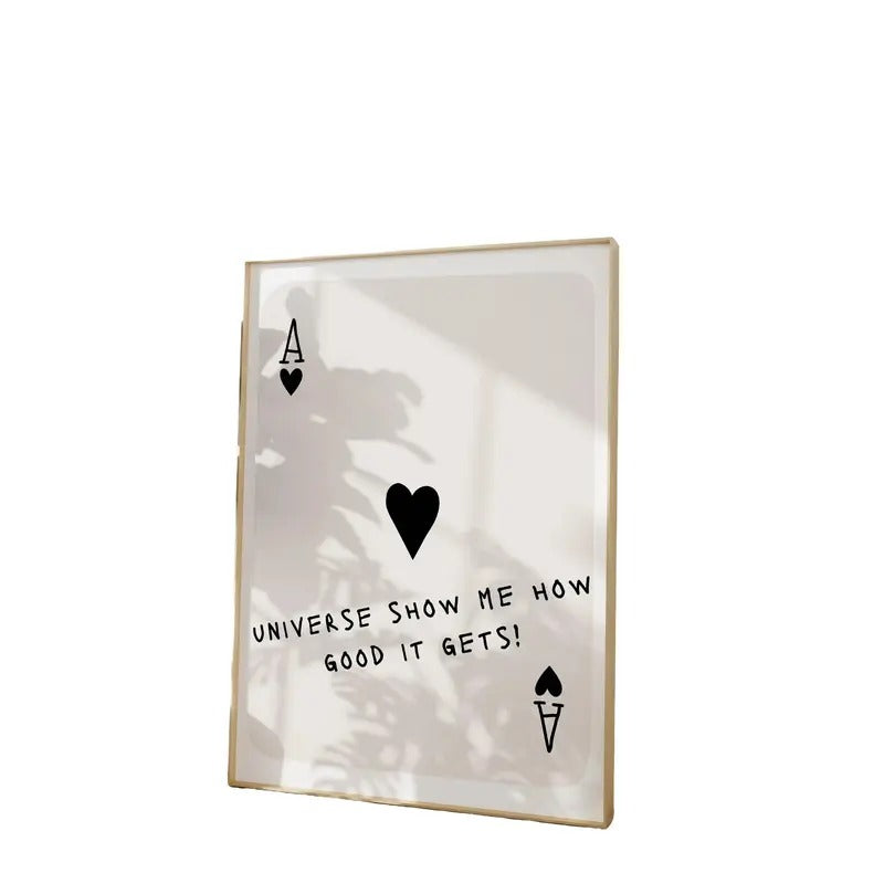 Universe Show Me How Good It Gets, Playing Card Print, Retro Bar Cart Decor Preppy Poster Black White, Aesthetic Decor,...