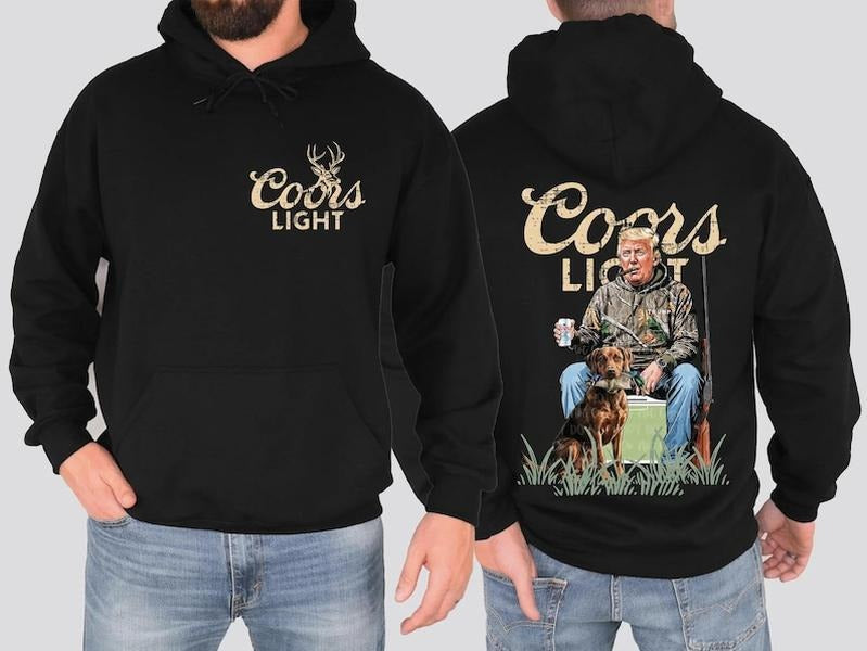 [Up To 5XL] CL Duck Hunting with Trump, Beer, and Dog Graphic T-Shirt, Sweatshirt, or Hoodie for Adults | GrindPrints.com