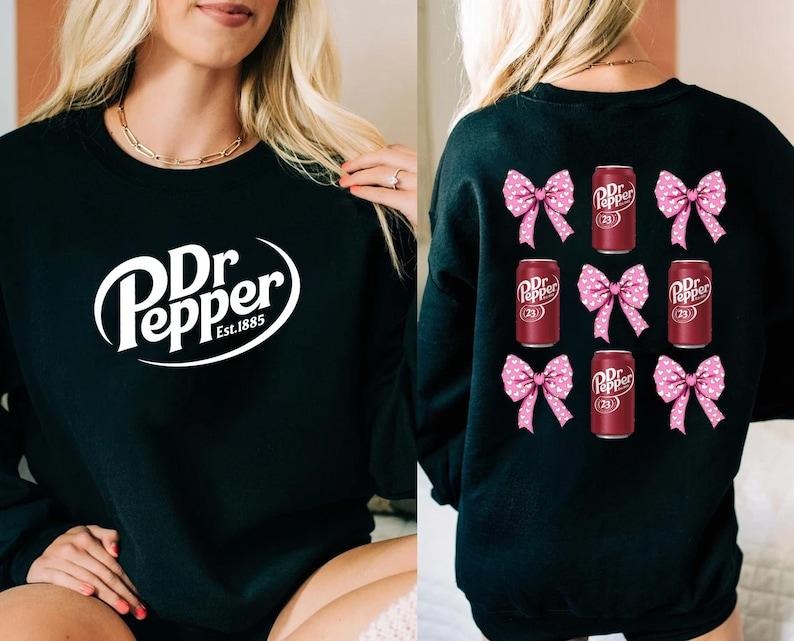 [Up To 5XL] Dr Pepper Pink Bow Coquette Shirt, Dr Pepper Shirt, Dr Pepper Lovers Shirts, Cute Girls Trip Matching Shirts,...