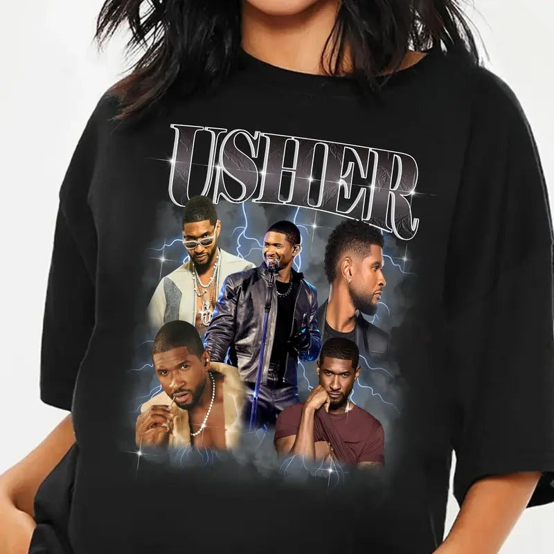 Ussher Concert Shirt, Retro Graphic R&B Concert Shirt, Ushher Coming Home Tour Shirt, Usher Concert Group Shirt, Full...