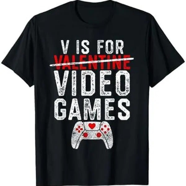 V is for Video Games Valentines Day Gamer Men Boys Gift T-Shirt Hoodie, Sweatshirt | GrindPrints.com