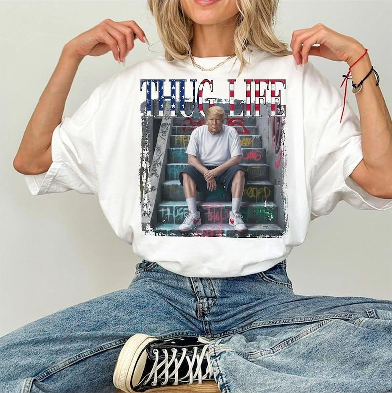 V1ral Thug Life President Design | Preppy Edgy, Unisex Shirt, Amer1ca Shirt Hoodie, Sweatshirt | GrindPrints.com