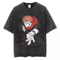 VINTAGE Washed T-shirt Jujutsu Kaisen Itadori Yuji Fashion Short Sleeves Tee Cotton Menswear Hoodie, Sweatshirt