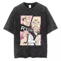 VINTAGE Washed T-shirt Jujutsu Kaisen Ryomen Sukuna Fashion Short Sleeves Tee Cotton Menswear Hoodie, Sweatshirt