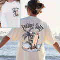 Vacation Skull Coconut Tree Print T-Shirt, Casual FEELING SALTY Crew Neck Short Sleeve T-Shirt For Spring & Summer,...