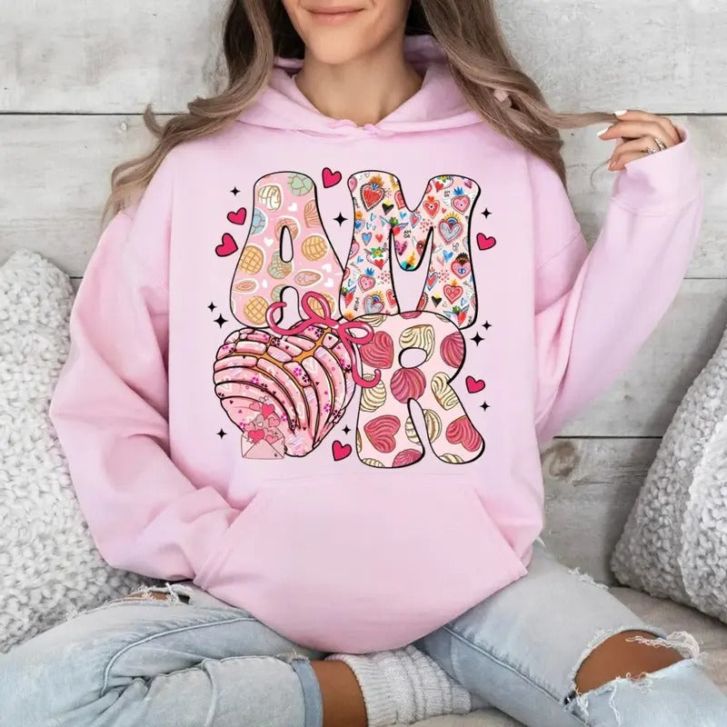 Valentine Amor Coquette Bow Tshirt Sweatshirt Hoodie, Funny Mexican Bread Lover Sweatshirt, Concha Pan Dulce Shirt,...