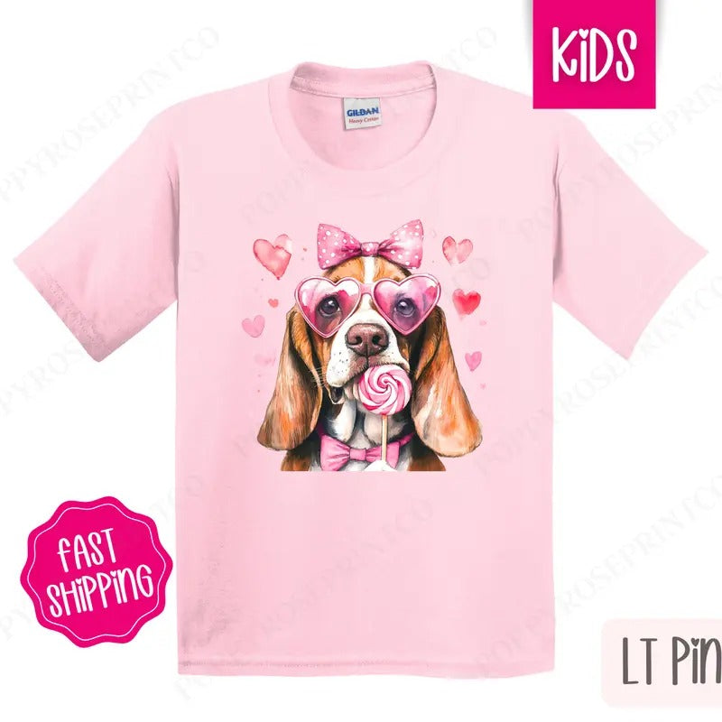 Valentine Bassett Hound Kids Shirt - Valentine's Day Children's Tshirt