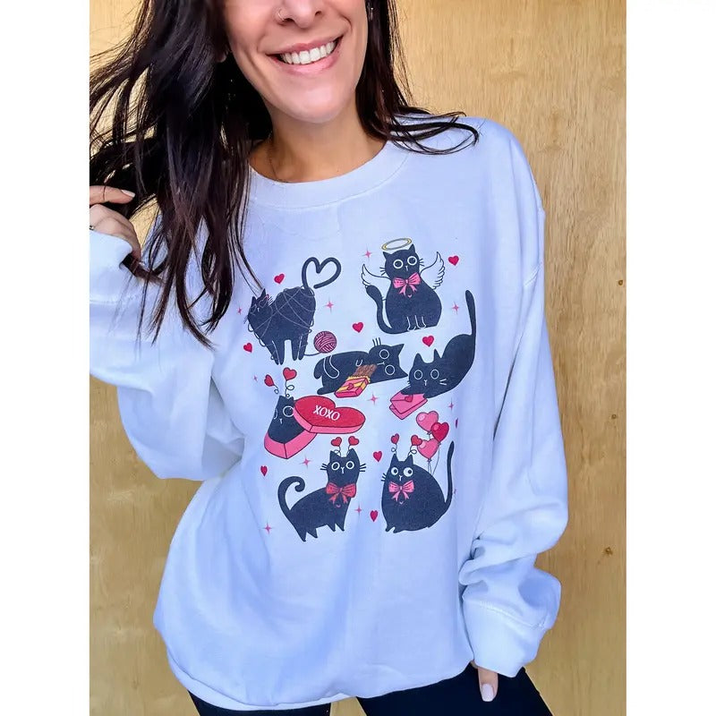 Valentine Cats Graphic Top T-Shirts, Hoodie, Sweatshirt | GrindPrints.com