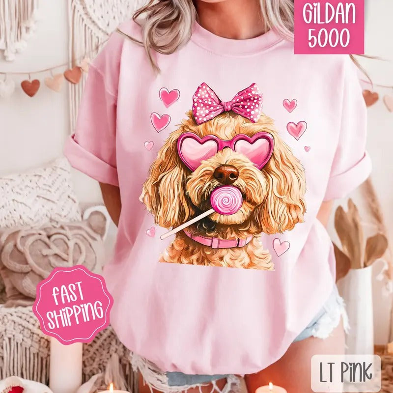 Valentine Golden Doodle Shirt Gildan, Valentine's Day Women's Tee, Cute Women's Tshirt Plus Sizes Hoodie, Sweatshirt