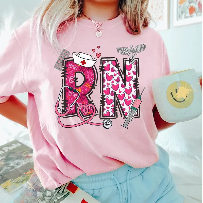 Valentine RN T-shirt, Cute Registered Nurse Shirt, Gift for Nurse, Student Nursing Tee Hoodie, Sweatshirt | GrindPrints.com