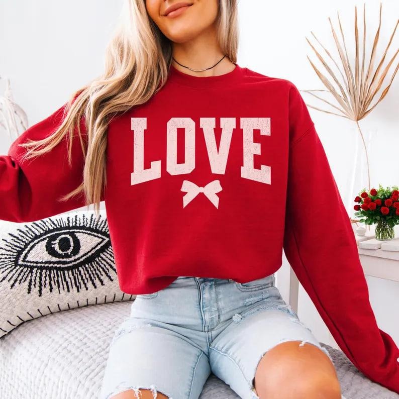 Valentine Sweatshirt, Coquette Love Sweatshirt, Cozy Valentine's Day Gift, Gift for Her, Women's Varsity Style Crewneck,...