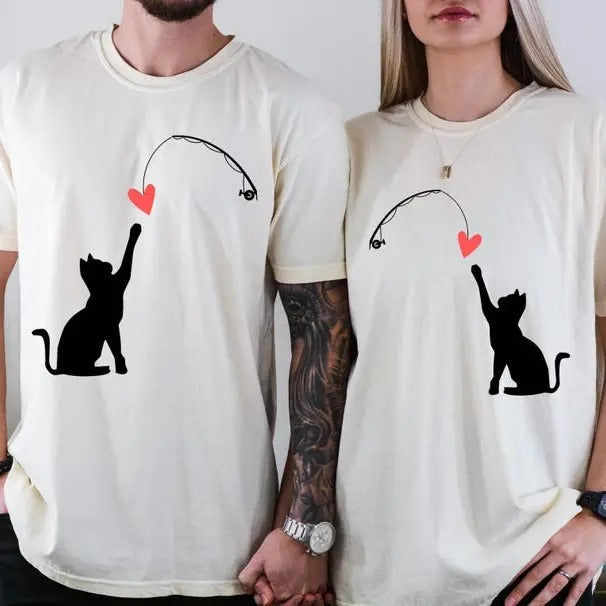 Valentine's Day Tee, Cat Lover Sweatshirt, Animal Lover Shirt, Couple Love Tee, Love Heart Shirt, Girlfriend T-shirt,...