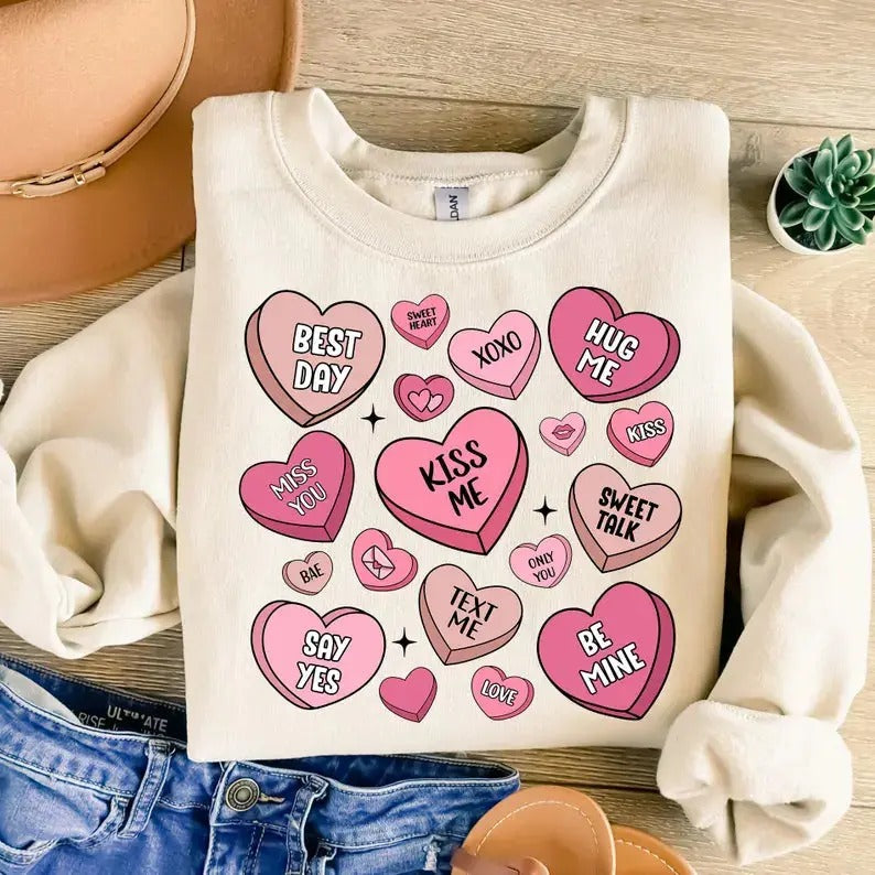 Valentines Candy Hearts Graphic Top T-Shirts, Hoodie, Sweatshirt | GrindPrints.com
