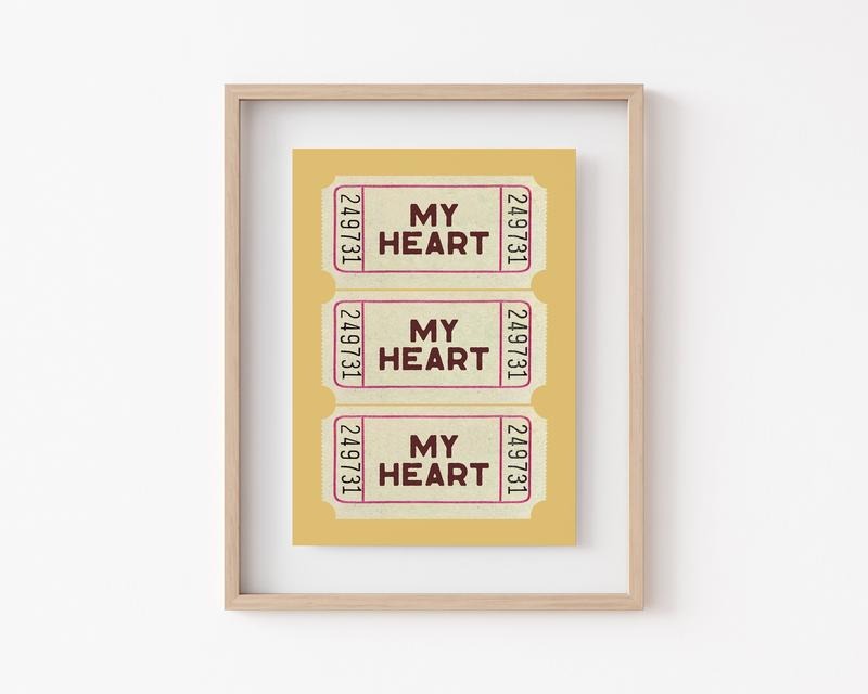 Valentines Day Decor, Gift For Him, Trendy Heart Ticket Print, Cute Valentines Print, Valentines Day Wall Art, Poster...