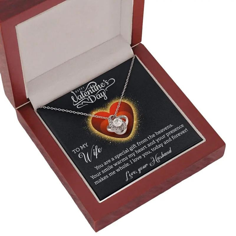 Valentines Day Necklace For My Wife, Love Knot Pendant, Valentine Pendant, Love Necklace With Message Card, Gift For...