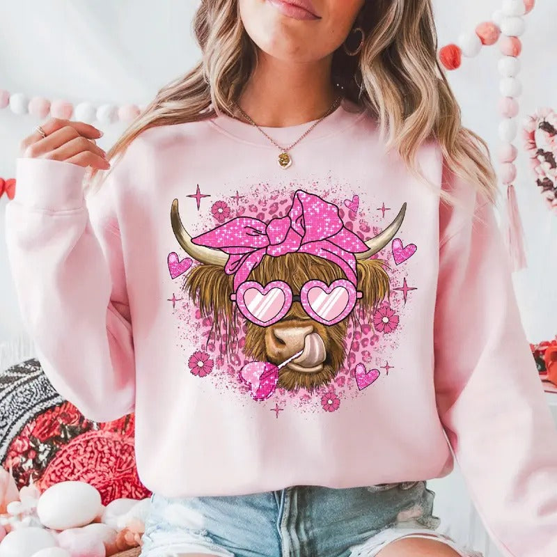 Valentines Day Pink Cow Lover - Sweatshirt T-Shirts, Hoodie | GrindPrints.com