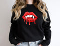 Vampire Lips Sweatshirt, Trendy Vampire Fangs Sweater, Vampire Fan Gift Hoodie For Woman, Halloween Party Sweater, Lips...