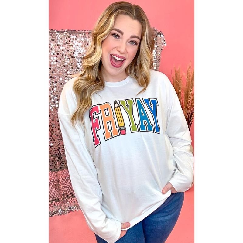 Varsity FRI-Yay Graphic Long Sleeve T-Shirt Hoodie, Sweatshirt | GrindPrints.com