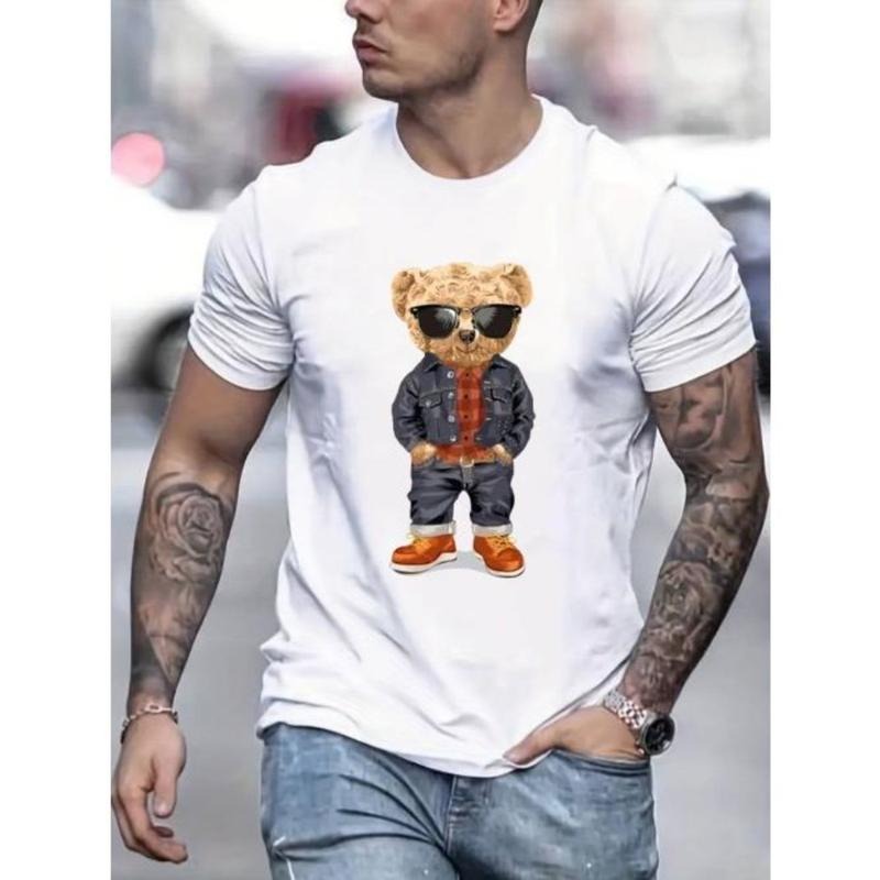 Versatile Cartoon Bear Men's T-Shirt - Easy-Care, Durable, Stretch Fabric Tee, Ideal for All Seasons Made In USA Hoodie,...