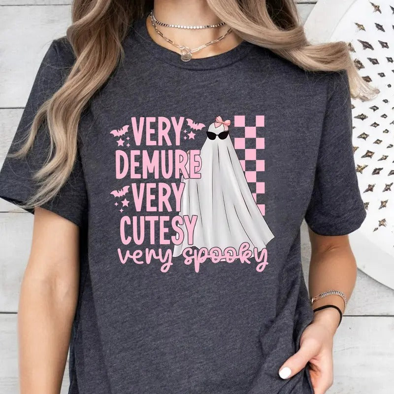 Very Demure Dery Cutesy Shirt, Very Spooky Shirt, Pink Ghost Sweater Hoodie, Sweatshirt | GrindPrints.com