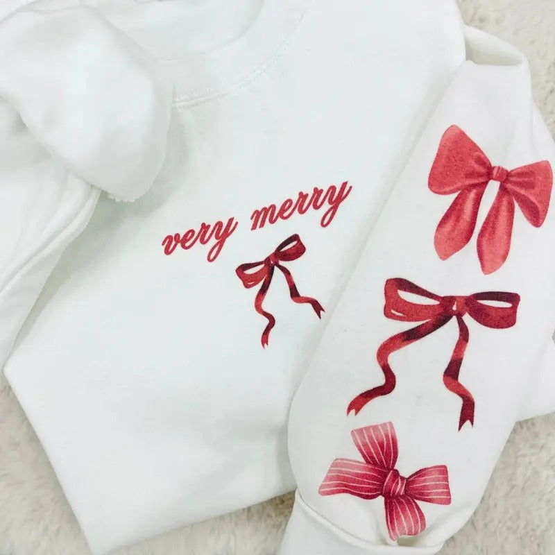 'Very Merry Bows' Crewneck Sweatshirt T-Shirts, Hoodie | GrindPrints.com