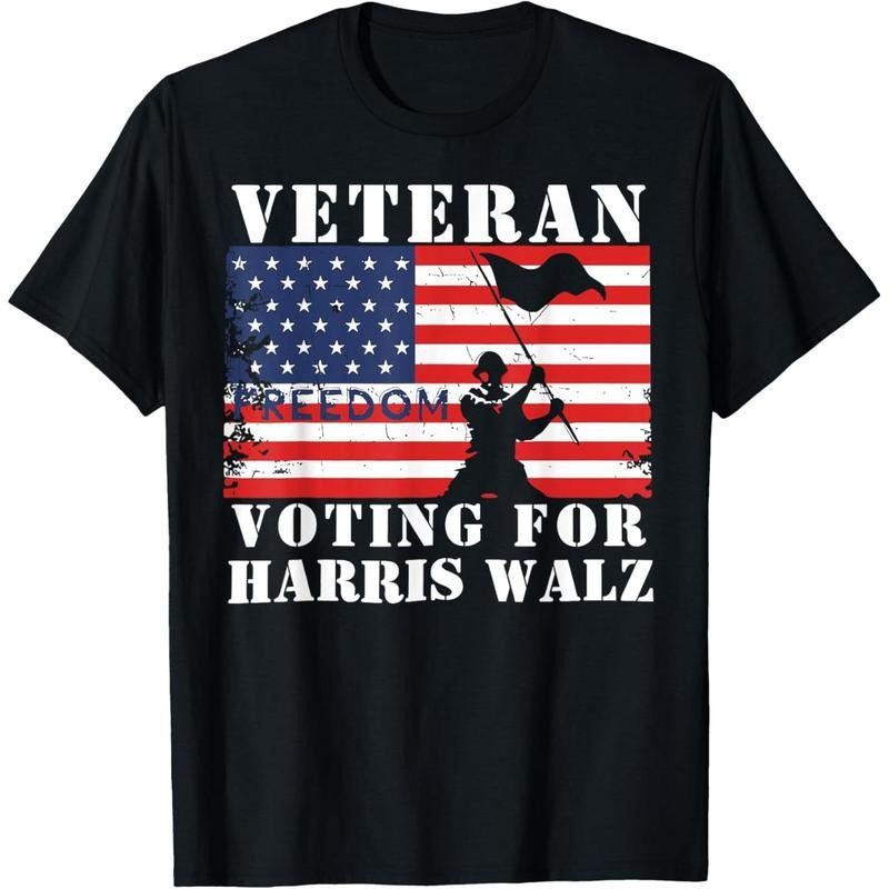 Veteran Freedom Voting for Harris Walz Waltz USA Flag T-Shirt made in usa Hoodie, Sweatshirt | GrindPrints.com