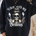 Vibin' with my Demons Coffee Skeleton Sweatshirt T-Shirts, Hoodie | GrindPrints.com