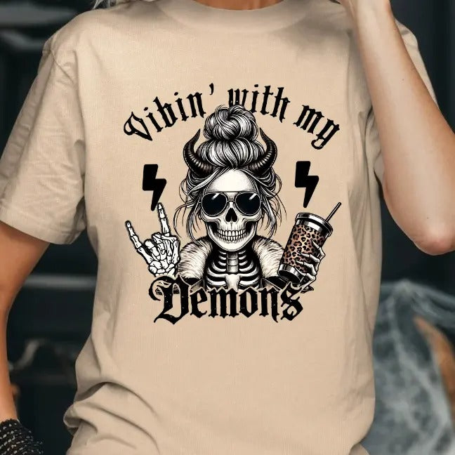 Vibin with my Demons Coffee Skeleton T-shirt Hoodie, Sweatshirt | GrindPrints.com