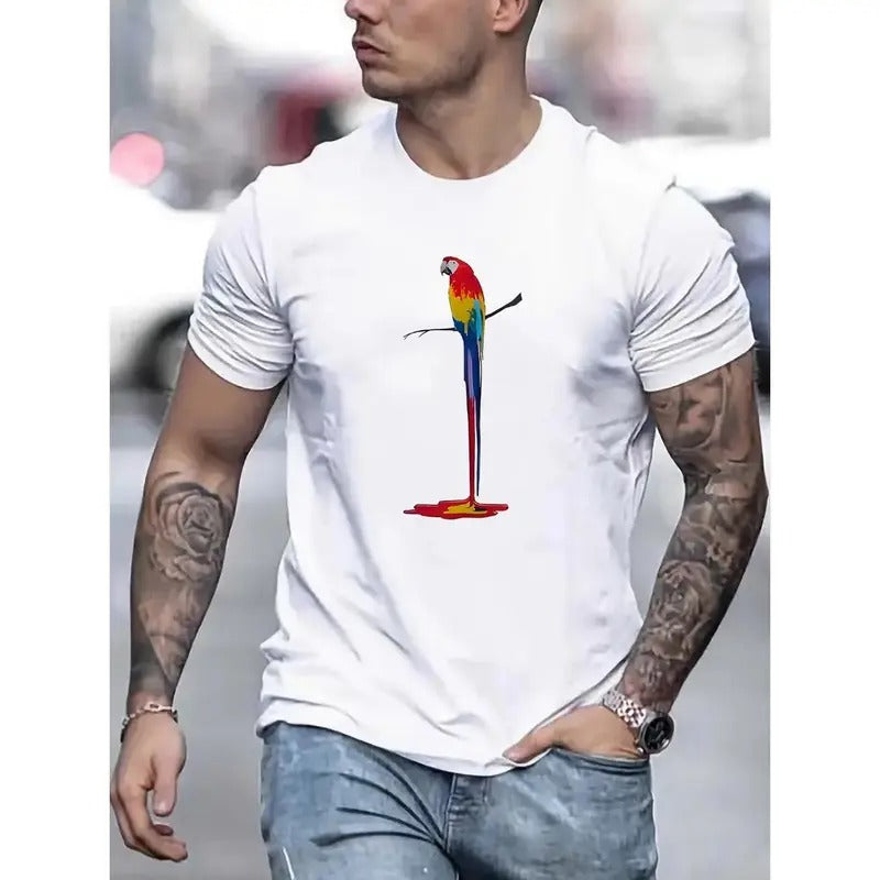 Vibrant Artistic Melting Parrot Graphic Print Tee