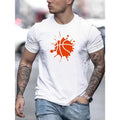 Vibrant Basketball Graphic Print Crew Neck T-shirt - Short Sleeve, Casual, Breathable, Soft, Summer Outdoor Wear for Men