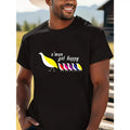 Vibrant Bird Pattern Print Tee - Men's Casual Comfy T-Shirts with Short Sleeves for Summer Daily Wear