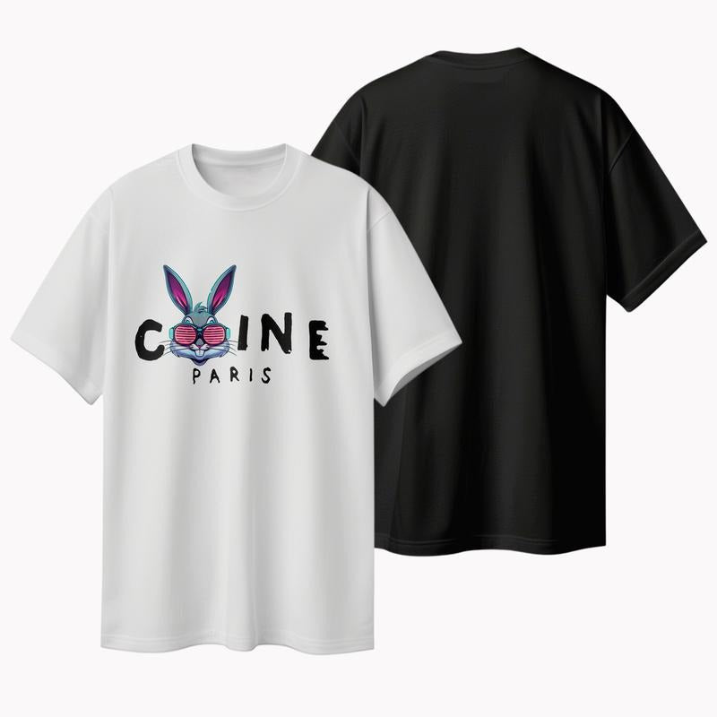Vibrant Bunny Print T - shirt, Sweatshirt and Hoodie: Embrace Parisian Chic, American Fashionistas | GrindPrints.com