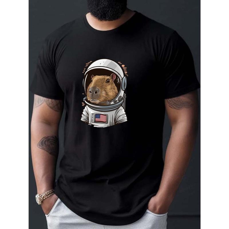 Vibrant Capybara Print Short Sleeve T-Shirt - Men's Stylish Round Neck Tee for Daily Wear
