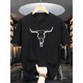 Vibrant Cow Skull Head Graphic Print T-Shirt - Men's Casual Short Sleeve Summer Tee