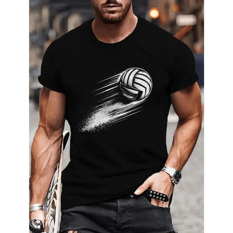 Vibrant Flying Volleyball Print T-Shirt - Breathable, Comfy Crew Neck Short Sleeve Tee for Summer Fitness and Daily Wear...