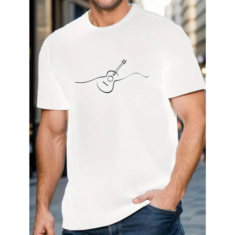 Vibrant Guitar Graphic Tee - Men's Trendy Crew Neck T-Shirts for Summer