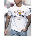 Vibrant Mountain Print Crew Neck T-shirt - Short Sleeve, Casual, Classic Design for Men