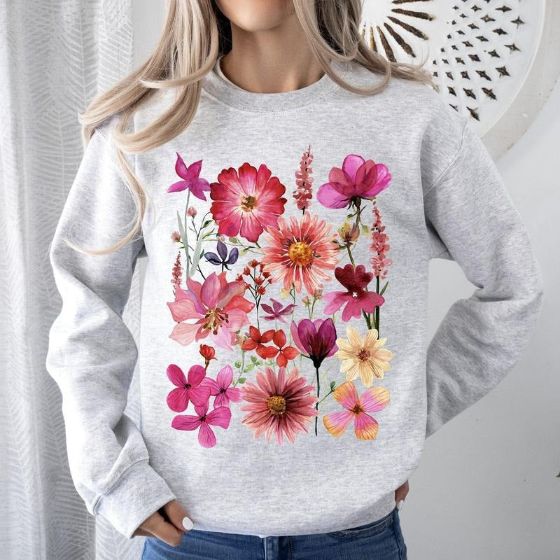 Vibrant Pressed Flower Sweatshirt T-Shirts, Hoodie | GrindPrints.com