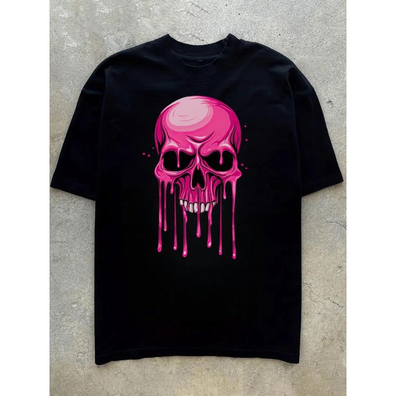 Vibrant Purple Paint Dripping Horrific Skull Graphic Tee - Soft, Breathable, Crew Neck, Casual, Comfy, Summer Essential...