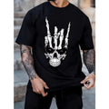 Vibrant Skull Hand Print Crew Neck Tee Shirt - Soft Slight Stretch Polyester Fabric, Regular Fit, Geometric Pattern,...