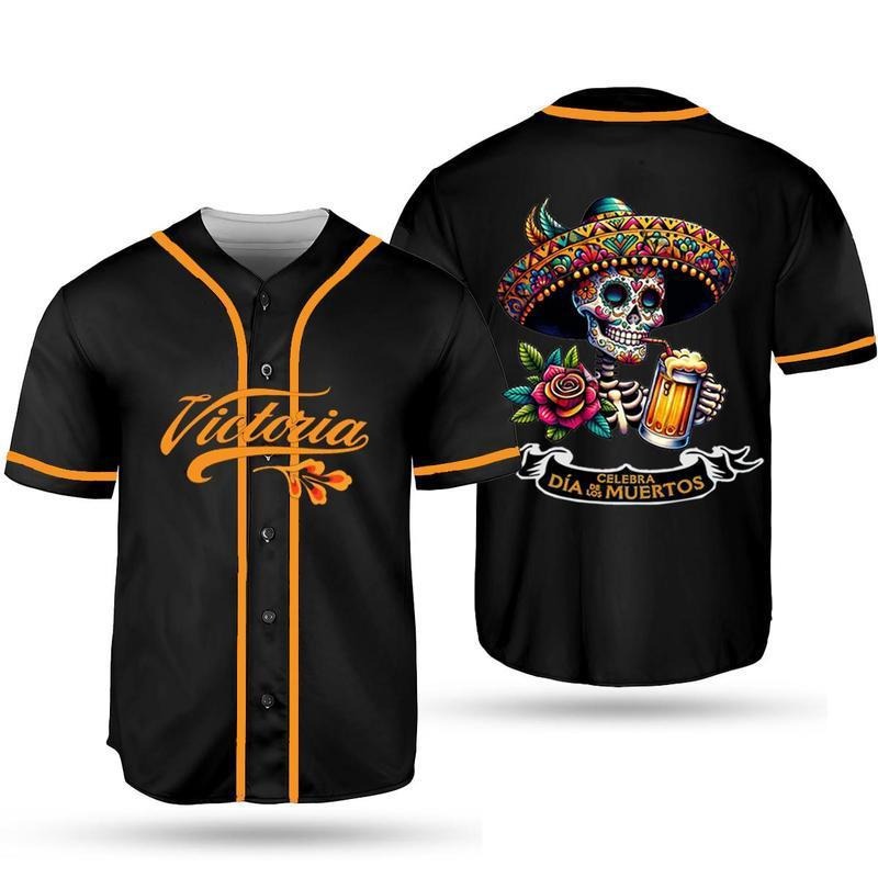 Victoria Beer Baseball Jersey, Celebra Día de los Muertos Gift for Beer Lover, Funny Calavera Beer Jersey Shirt, Gift for...
