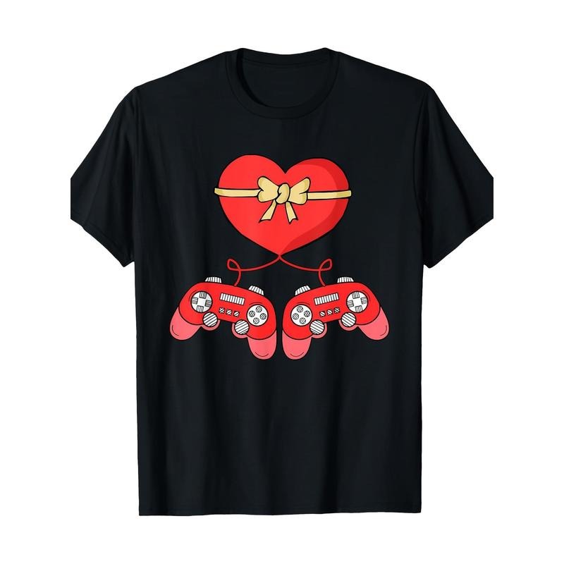 Video game controller Heart Valentine's Day Cool gamer 100% cotton T-shirt Made in USA Hoodie, Sweatshirt | GrindPrints.com