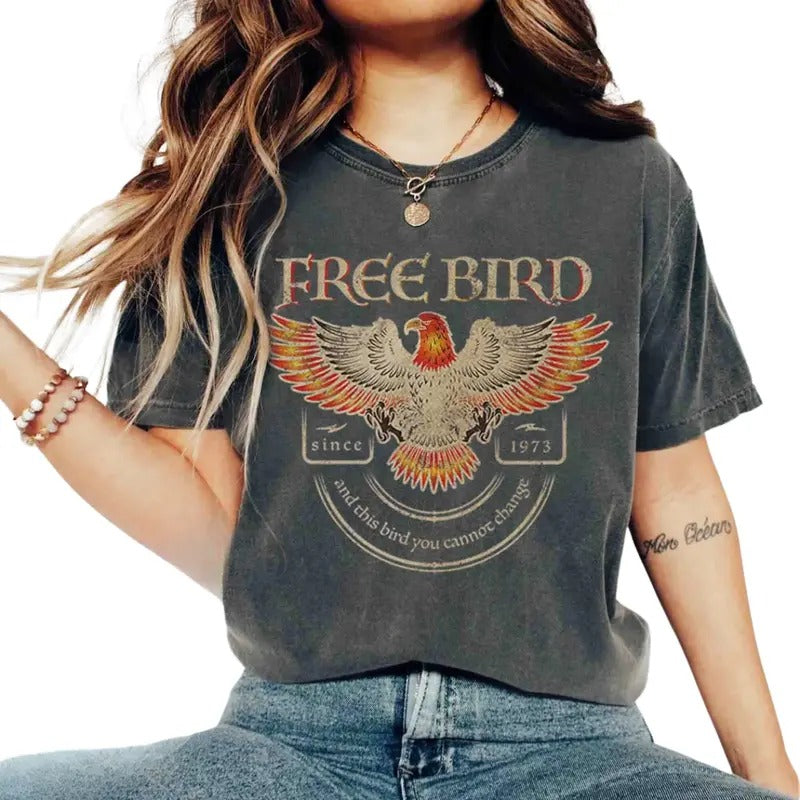 Vintage 1973 Free Bird T-Shirt, Band TShirt, Old School Band T-shirt, Retro Music Shirt, Rock Band Tee, Oversized Trendy...