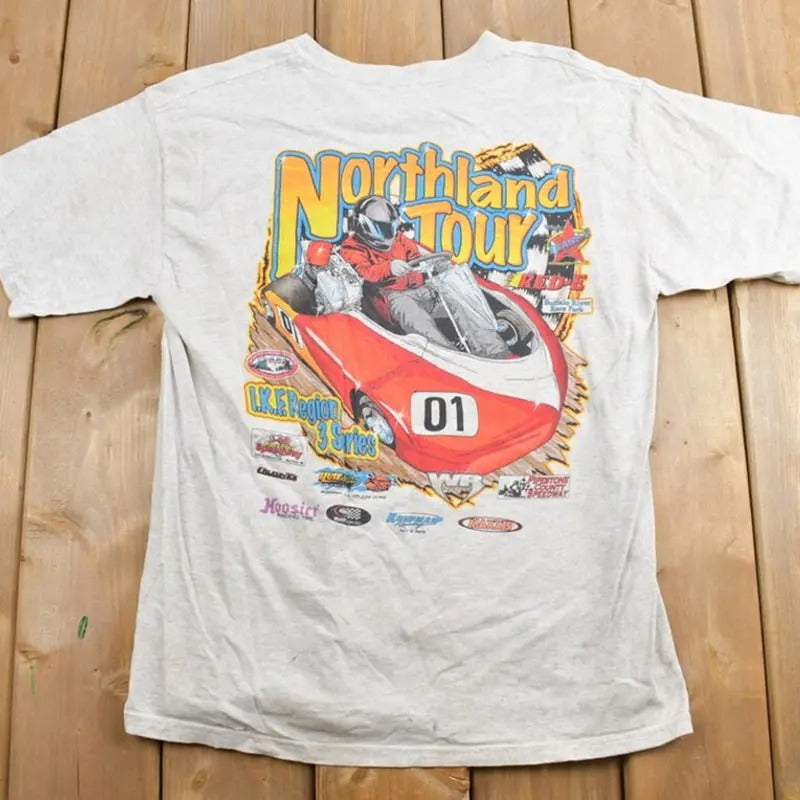 Vintage 1990s Northland Tour Racing Graphic T-Shirt Classic Cotton Menswear Top Embroidered Hoodie Spandex Sport Sweatshirt
