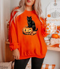 Vintage 90s Cat Halloween Sweatshirt, Cute Cat Halloween Shirt, Spooky Season Tee, Pumpkin Shirt, Cat Lover Shirt, Black...