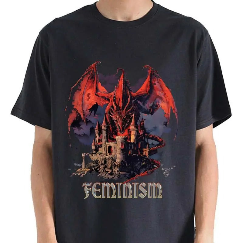 Vintage 90s Feminism Dragon Fantasy Graphic T-Shirt
