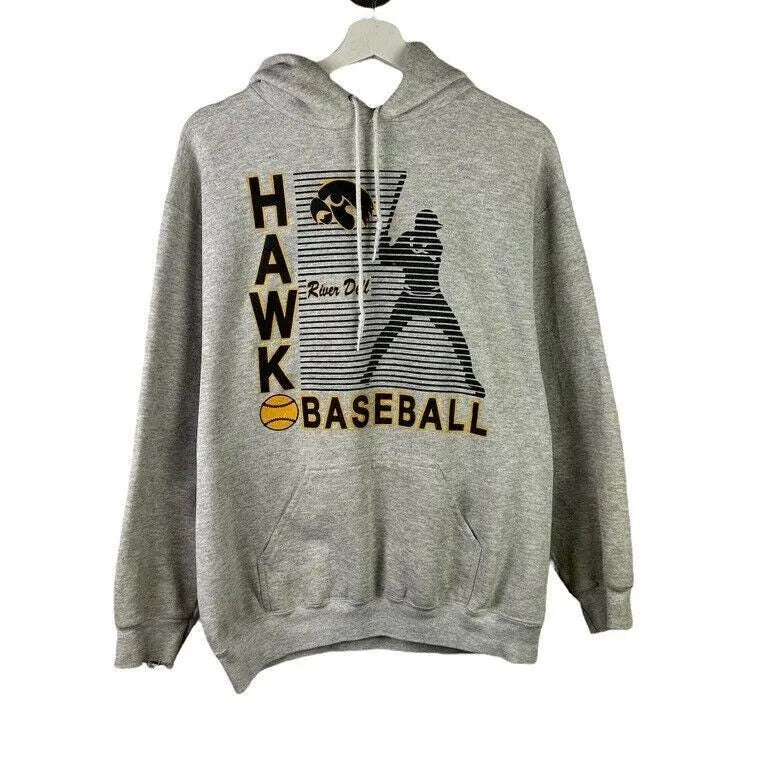Vintage 90s Iowa Hawkeyes Baseball NCAA Spellout Hooded Sweatshirt Size Large T-Shirts, Hoodie | GrindPrints.com