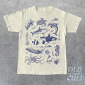 Vintage 90s Tattoo Sea Animal Tshirt Retro Ocean Nature Shirt Sealife Ocean Whale Orca Turtle Dolphin Shirt Unisex...