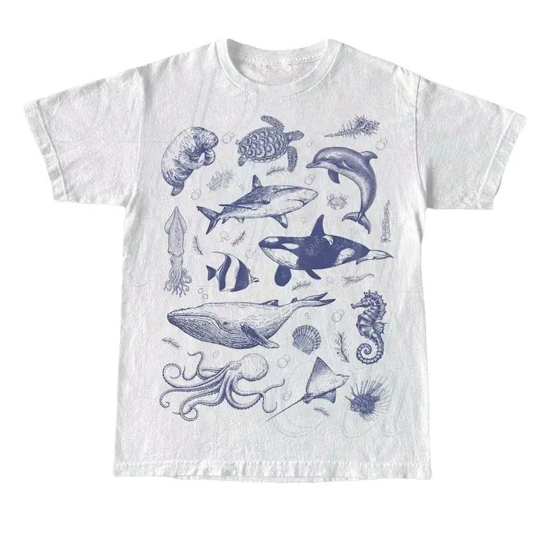 Vintage 90s Tattoo Sea Animal Tshirt, Retro Ocean Nature Shirt, Sealife, Ocean, Whale, Orca, Turtle, Dolphin Shirt,...